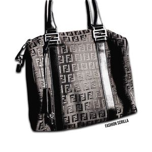 Fendi Vintage Black Zucca Monogram Logo Bag